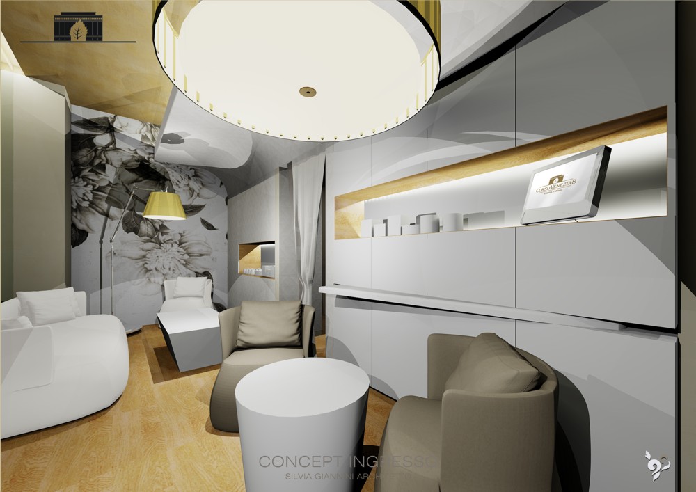 Rendering 3D dell'ingresso del centro